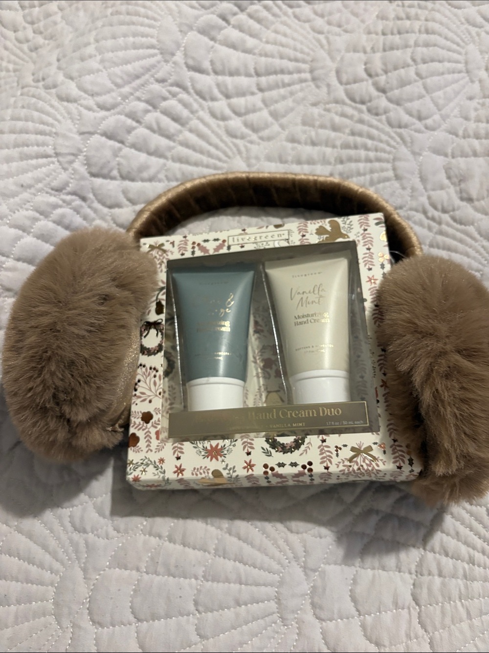 Vanilla Mint Hand Cream Duo with Faux Fur Ear Muffs - Taupe
